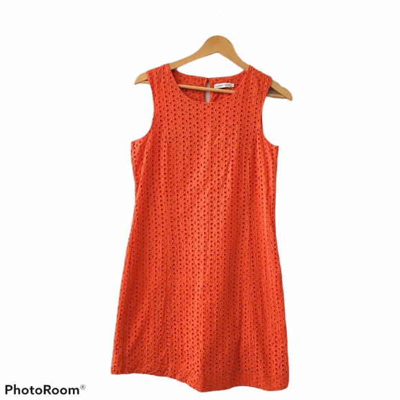 Alfred Sung, Eyelet,  Cotton Lace,  Coral Dress - Picture 3 of 6